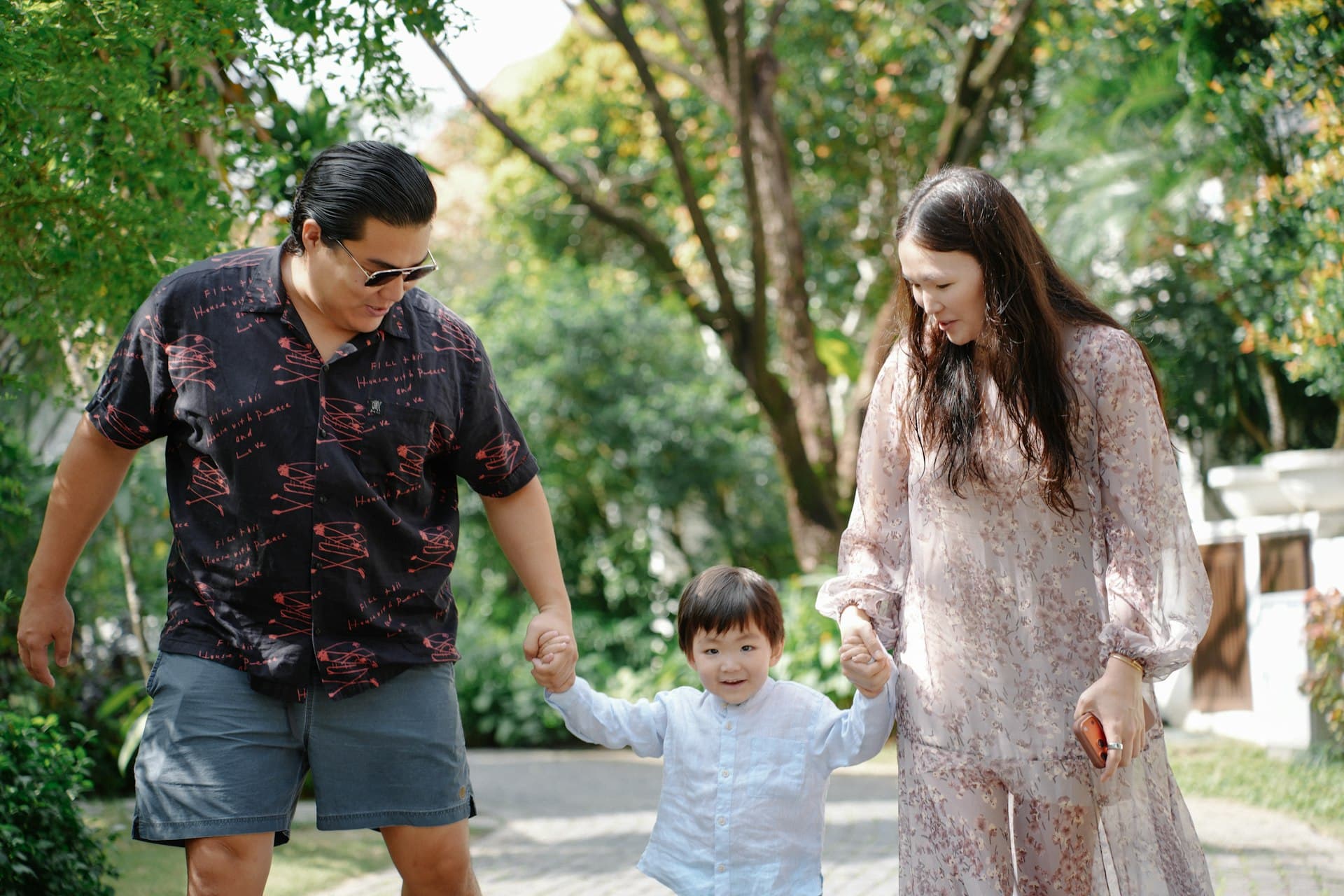 Family walking together in a park